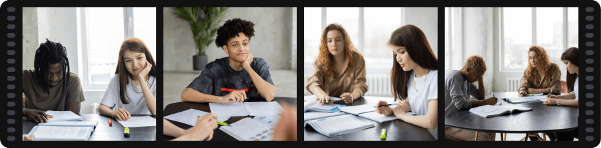 PhotoCircle slideshow creator interface with photo layout and music options.