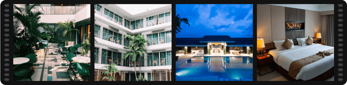 PhotoCircle slideshow creator interface with photo layout and music options.